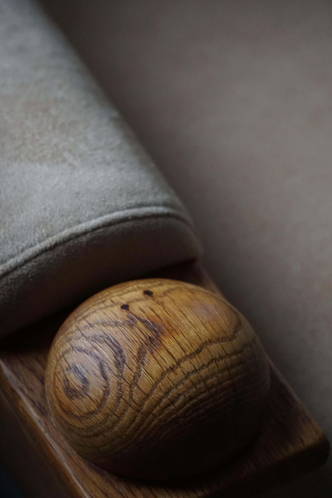 Furniture Mid 20th Century, Pair Of Armhairs By Henning Kjærnulf, Oak & Alcantara, 1960s photo