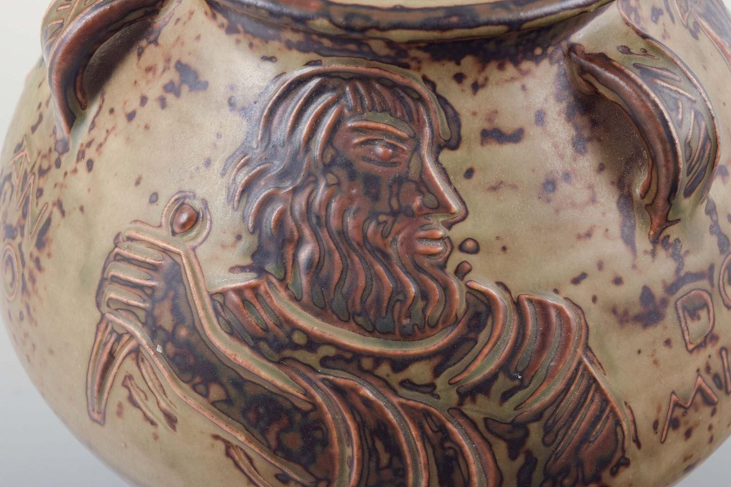 Jais Nielsen, Royal Copenhagen. Ceramic Vase In Sung Glaze With Religious Motif photo vintage