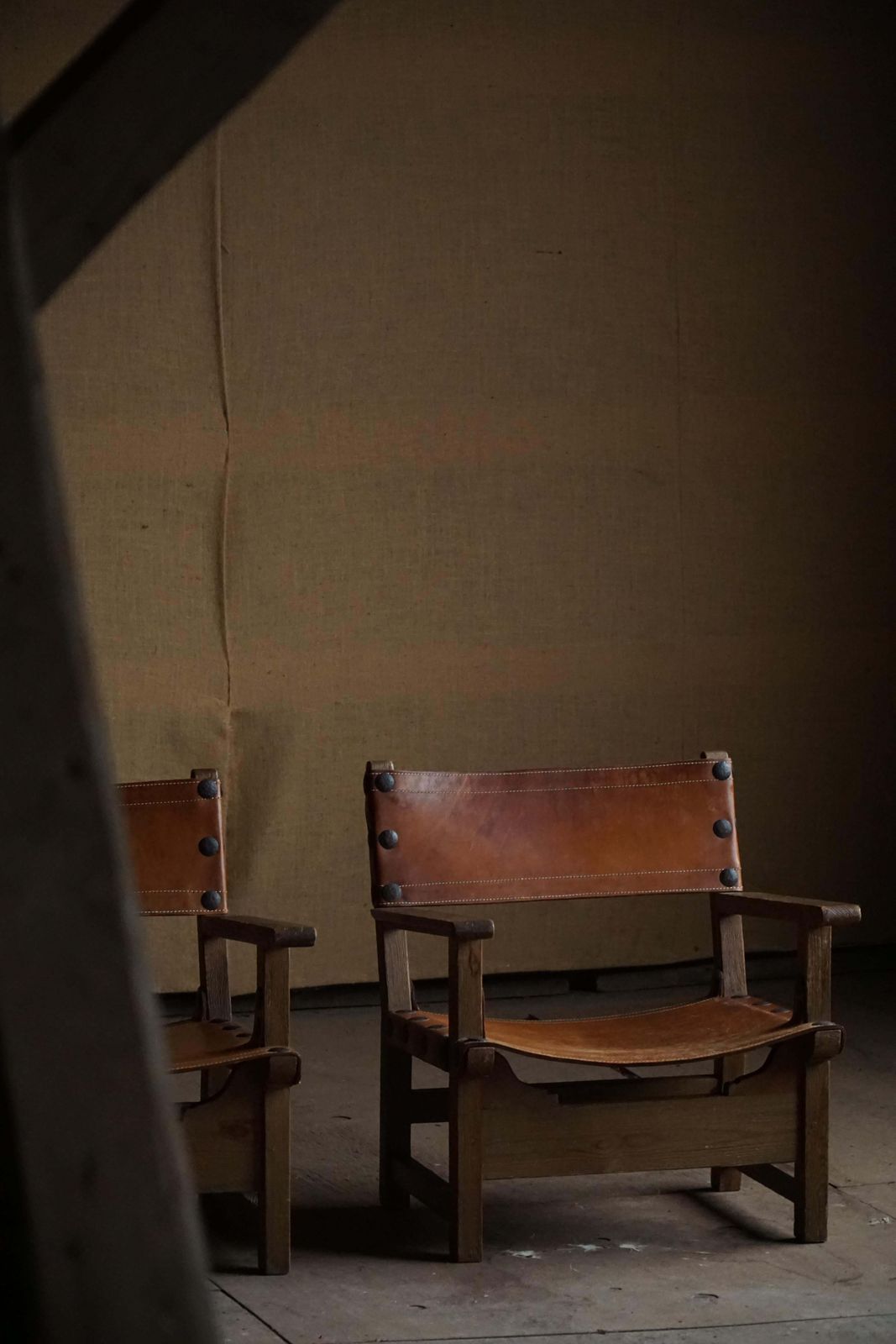 Mid 20th Century, Pair Of Spanish Brutalist Armchairs, Wood & Leather, 1960s photo Furniture