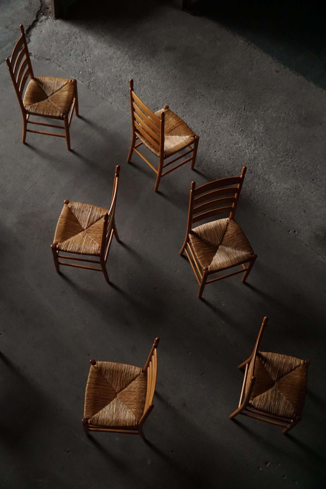 Set Of 8 Italian Modern Dining Chairs, Beech With Woven Seats, 1960s photo vintage
