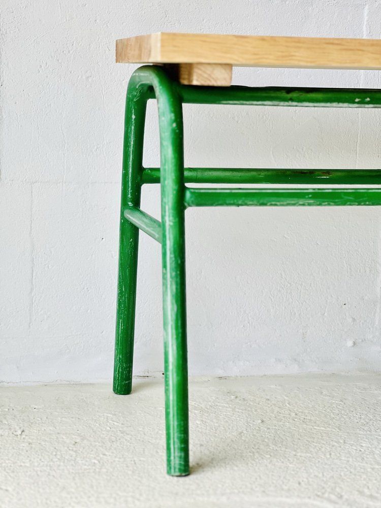 Industrial Metal & Spruce Bench, 1970s photo buy