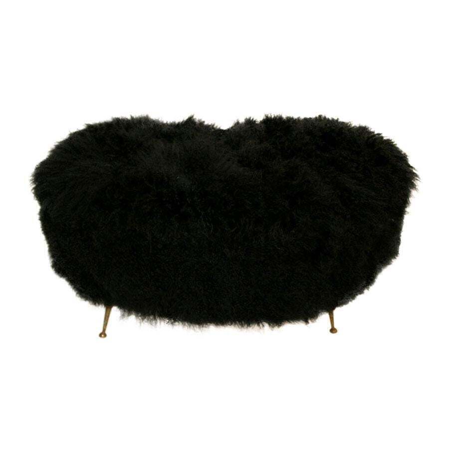 Mid Century Modern Black Mongolian Goat And Bronze Italian Stool, 1950s photo for sale