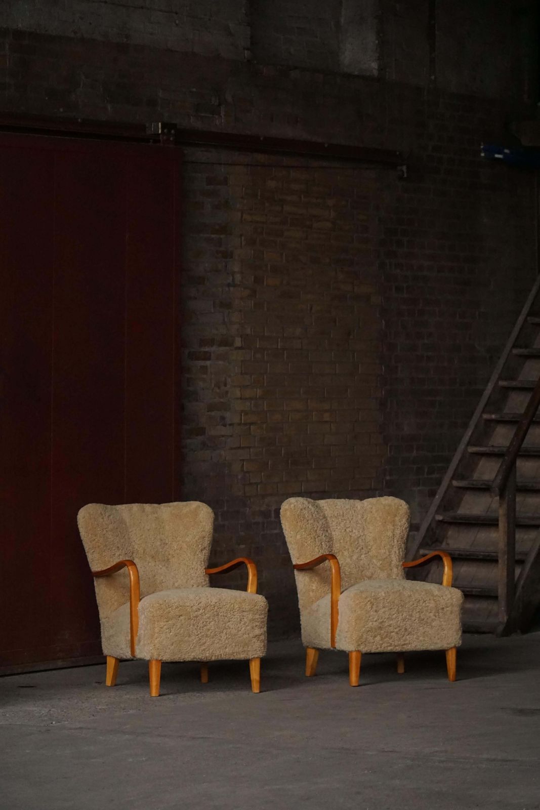 Mid Century Modern, Pair Of Swedish Lounge Chairs In Birch & Lambswool, 1960s photo vintage