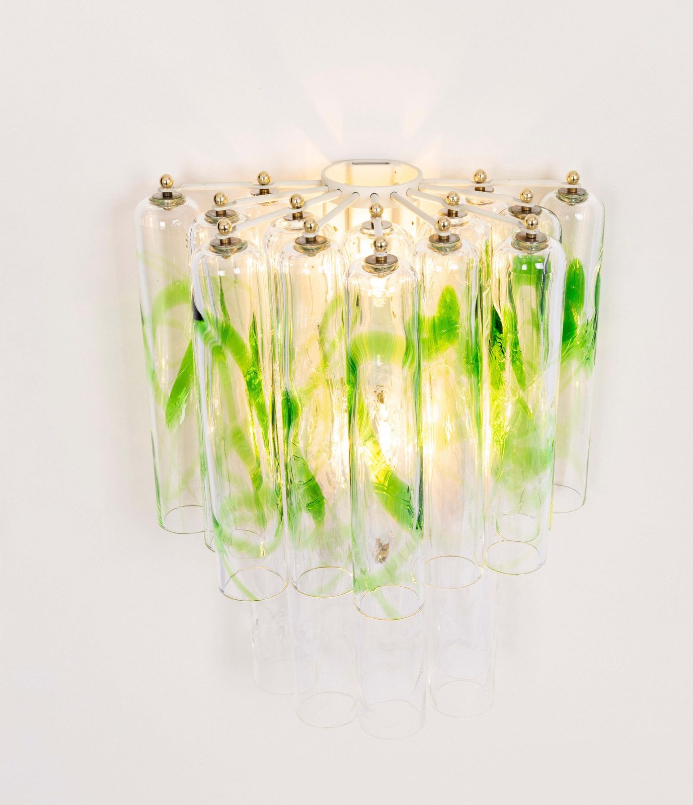 Pair Of Large Green Murano Glass Wall Lamps By Mazzega, Italy, 1970s photo for sale