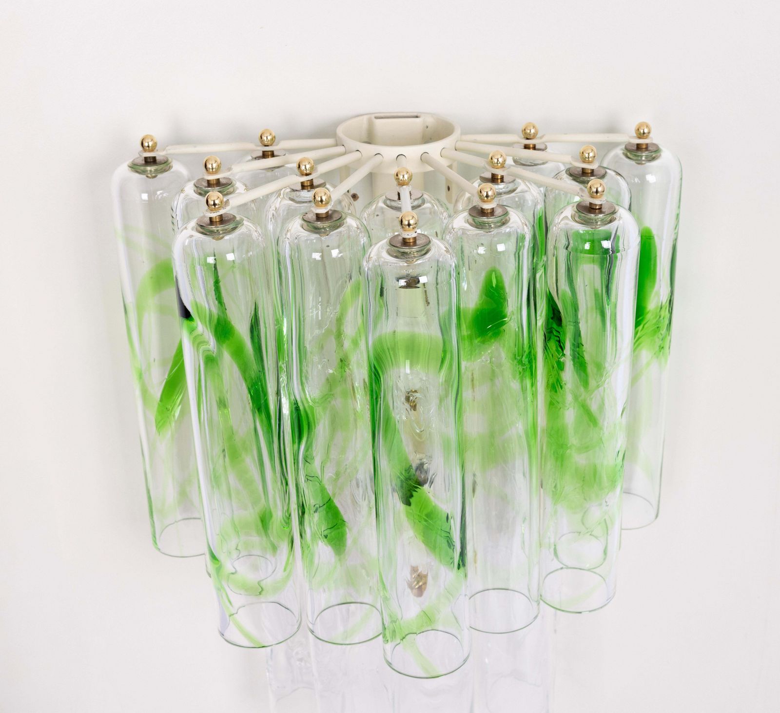 photo vintage Pair Of Large Green Murano Glass Wall Lamps By Mazzega, Italy, 1970s
