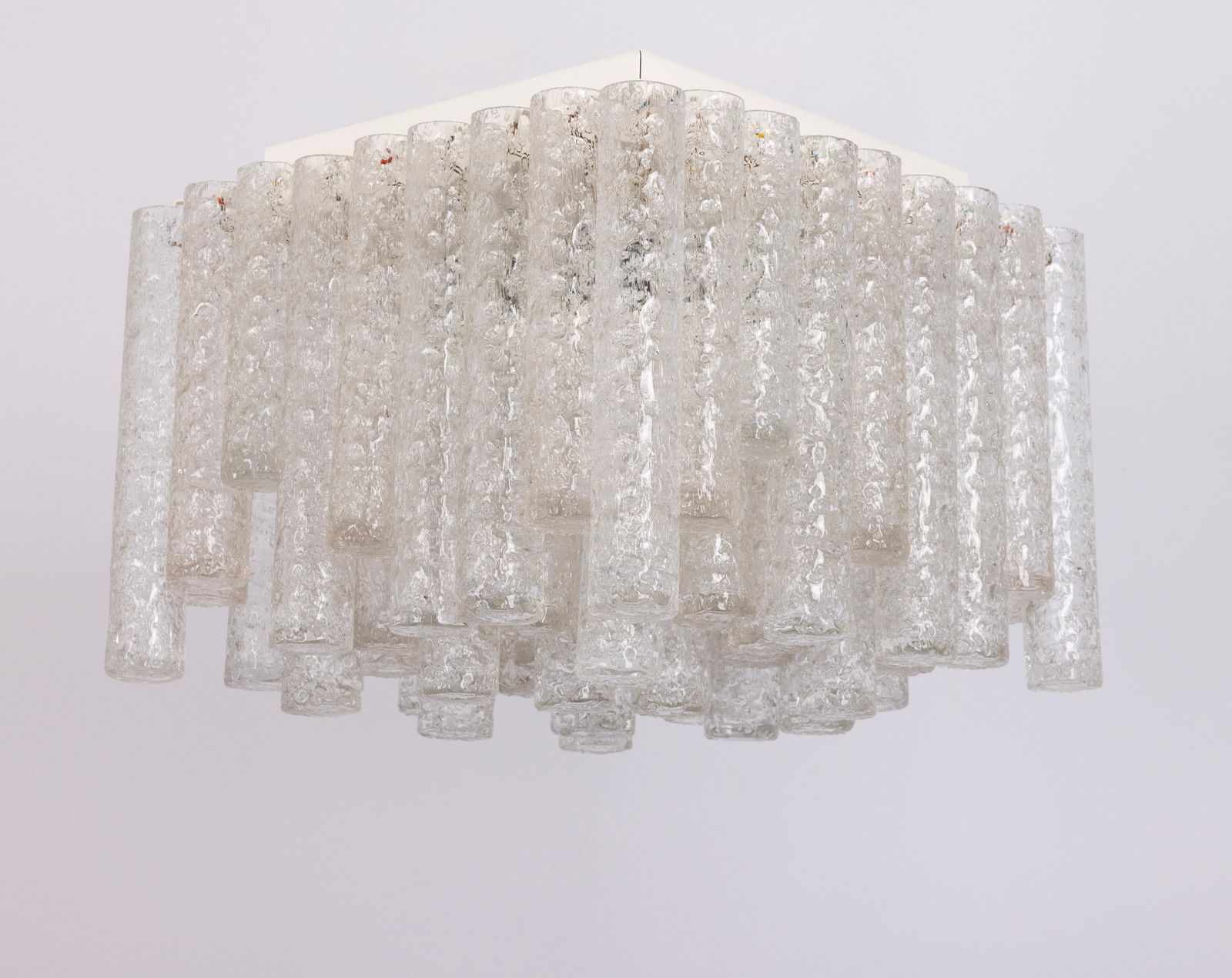 1 Of 6 Stunning Murano Ice Glass Tubes Flushmount By Doria, Germany, 1960s photo Lighting