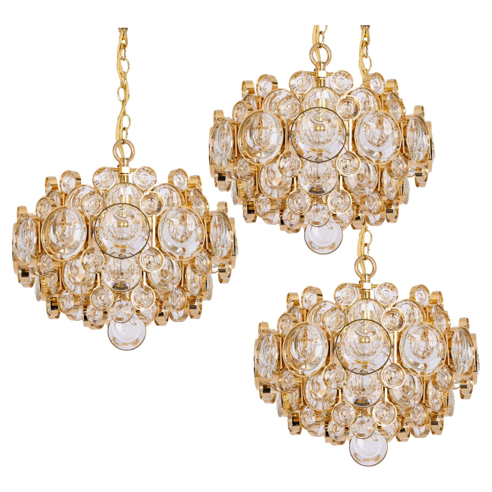 1 Of 3 Petite Gilt Brass Chandelier, Sciolari Style By Palwa, Germany, 1970s