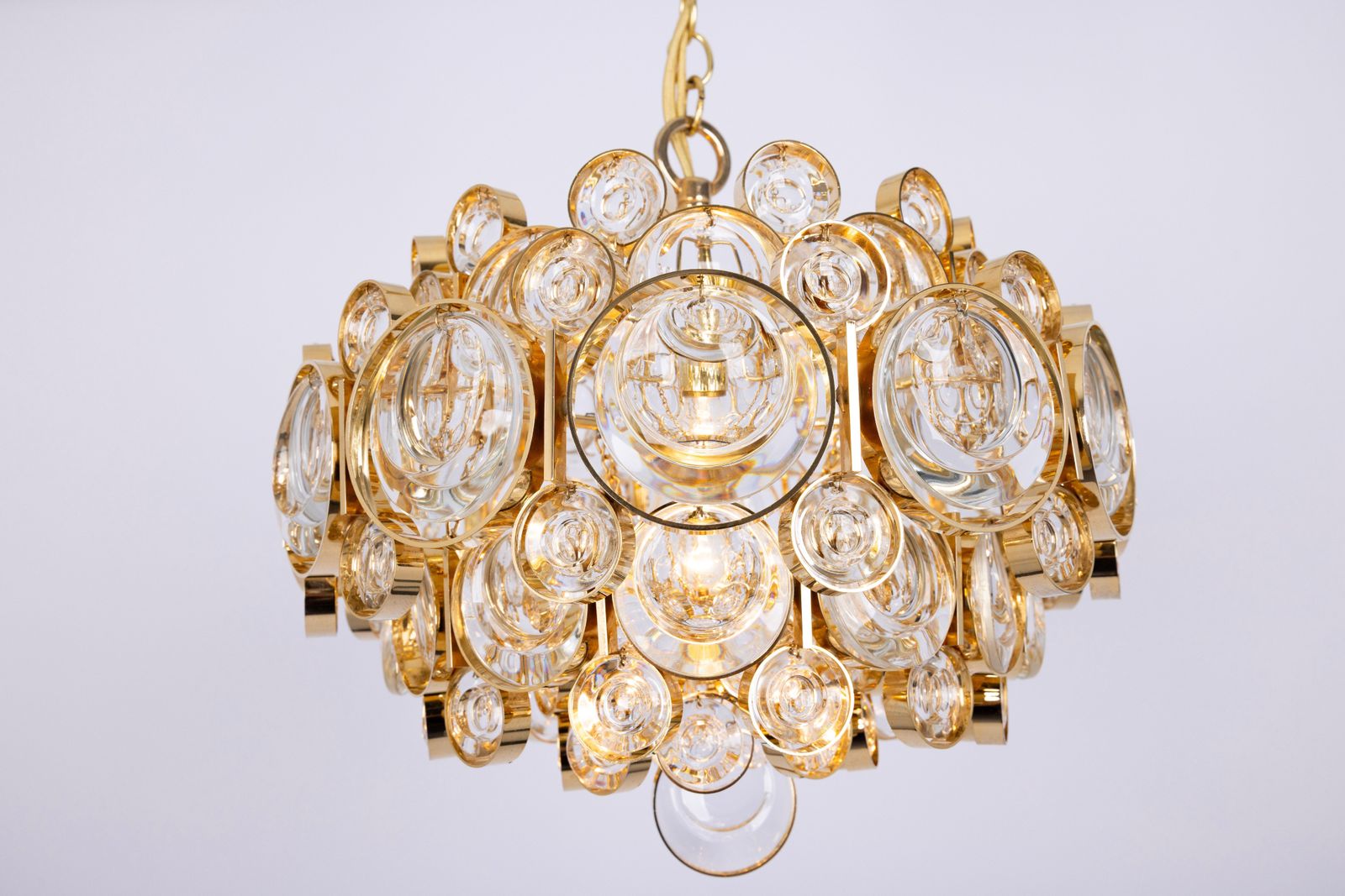 1 Of 3 Petite Gilt Brass Chandelier, Sciolari Style By Palwa, Germany, 1970s photo buy