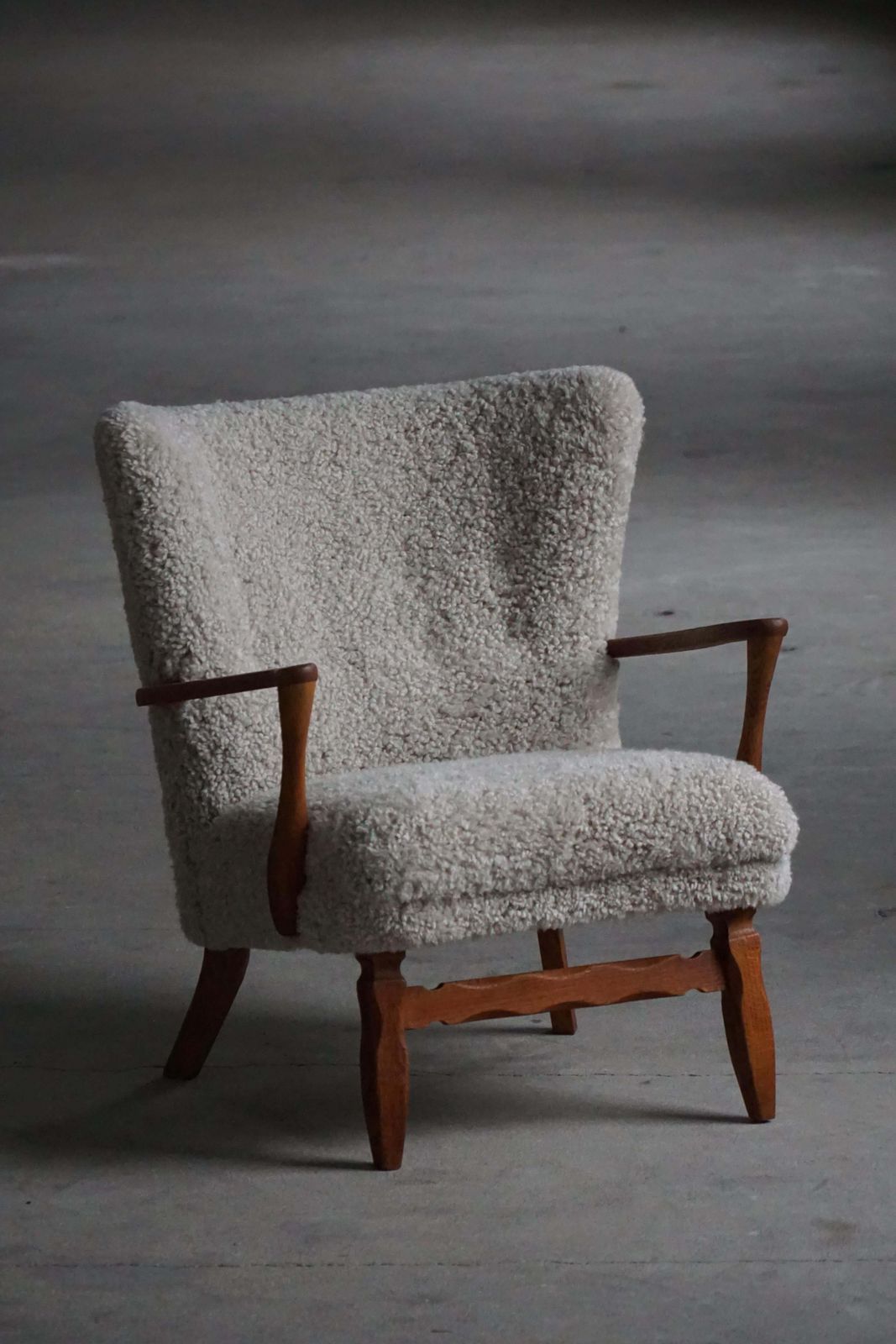 Viggo Boesen, Lounge Chair In Oak & Shearling Lambswool, Danish Modern, 1950s photo buy