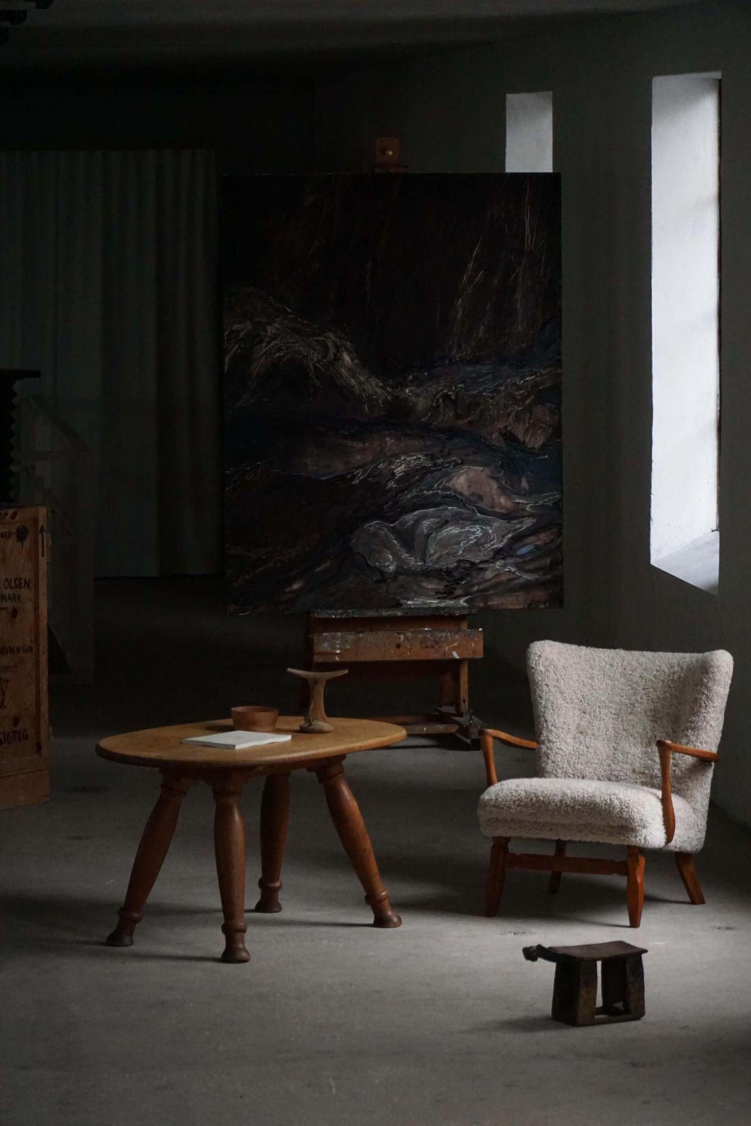 2836.0 Viggo Boesen, Lounge Chair In Oak & Shearling Lambswool, Danish Modern, 1950s photo