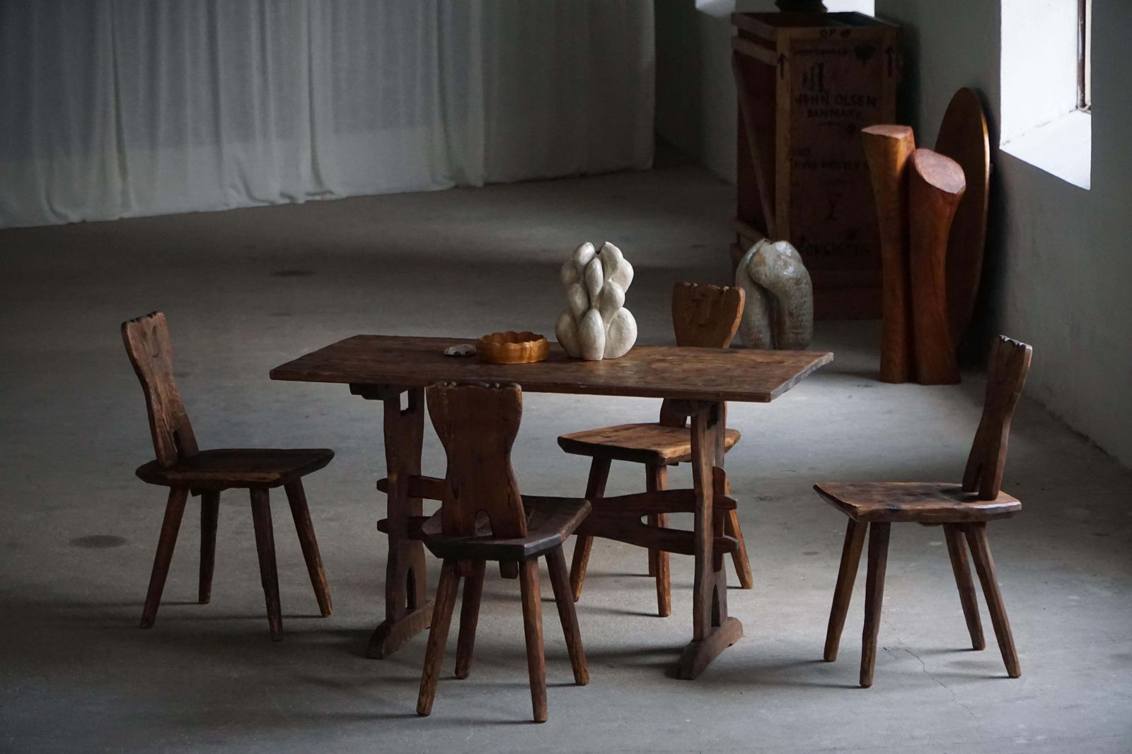 Swedish Mid Century, Set Of 4 Handcrafted "Sports Cabin" Chairs In Pine, 1940s photo vintage