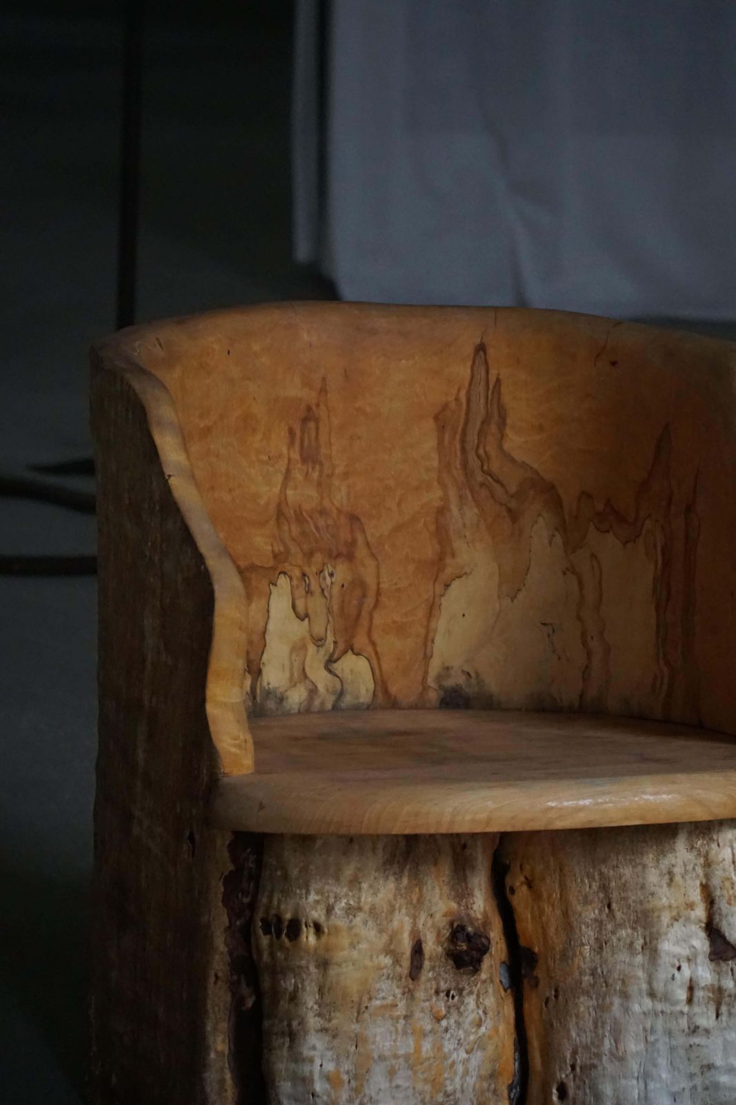 Furniture Brutalist Stump Chair In Solid Wood & Lambswool Seat, Swedish Mid Century, 1960s photo
