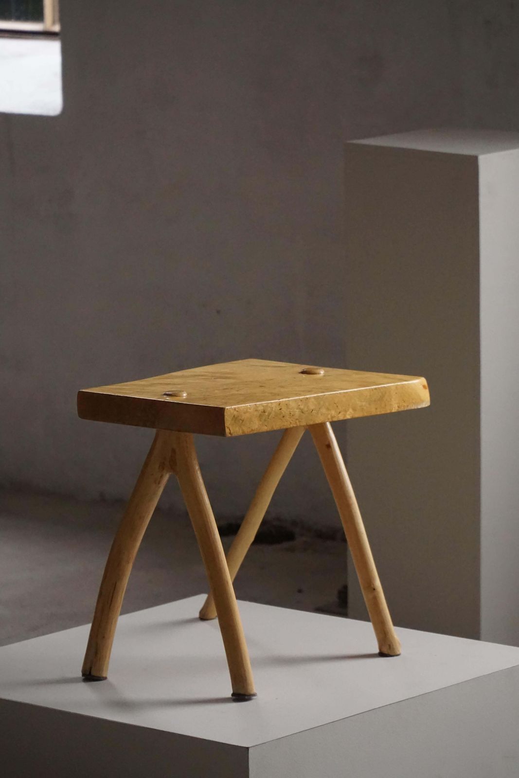 Handcrafted Wooden Wabi Sabi Stool In Birch, Scandinavian Modern, 1960s photo for sale