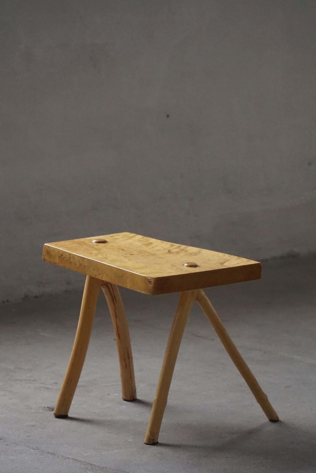Handcrafted Wooden Wabi Sabi Stool In Birch, Scandinavian Modern, 1960s photo vinterior