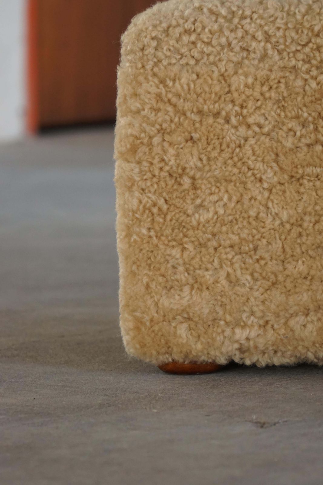 photo furniture French Mid Century Modern, A Pair Of Cube Poufs / Stools In Lambswool, 1960s