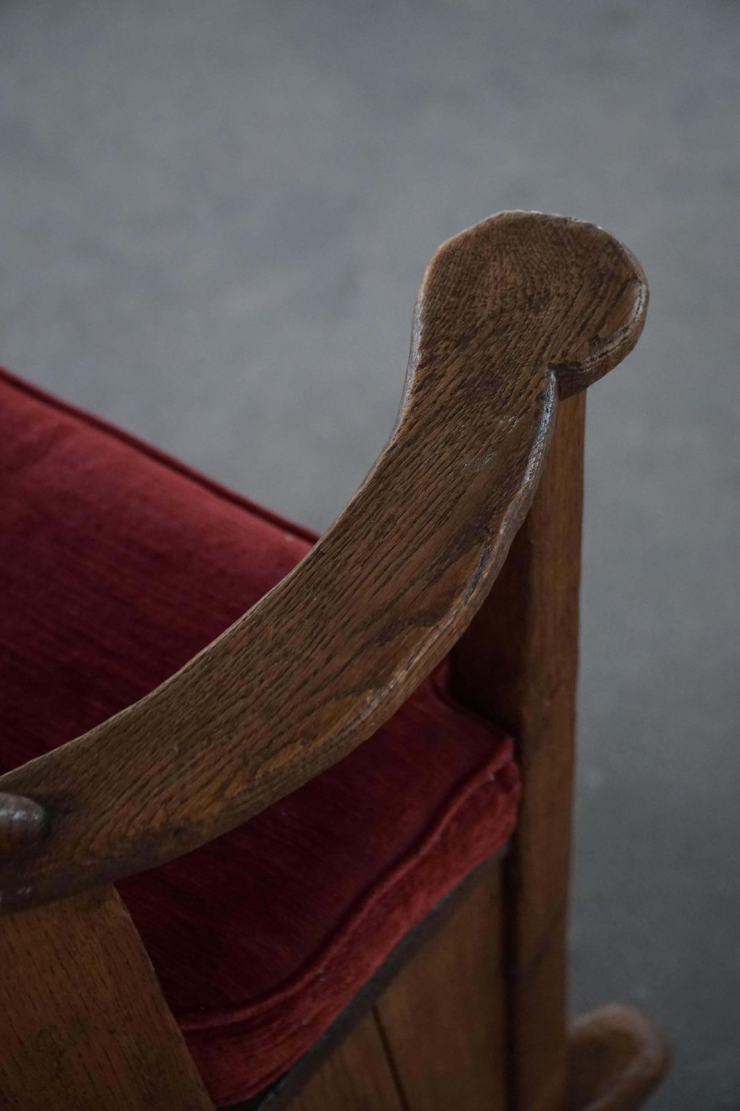 Antique English Lambing Rocking Chair With Red Velvet Upholstery, 19th Century photo buy
