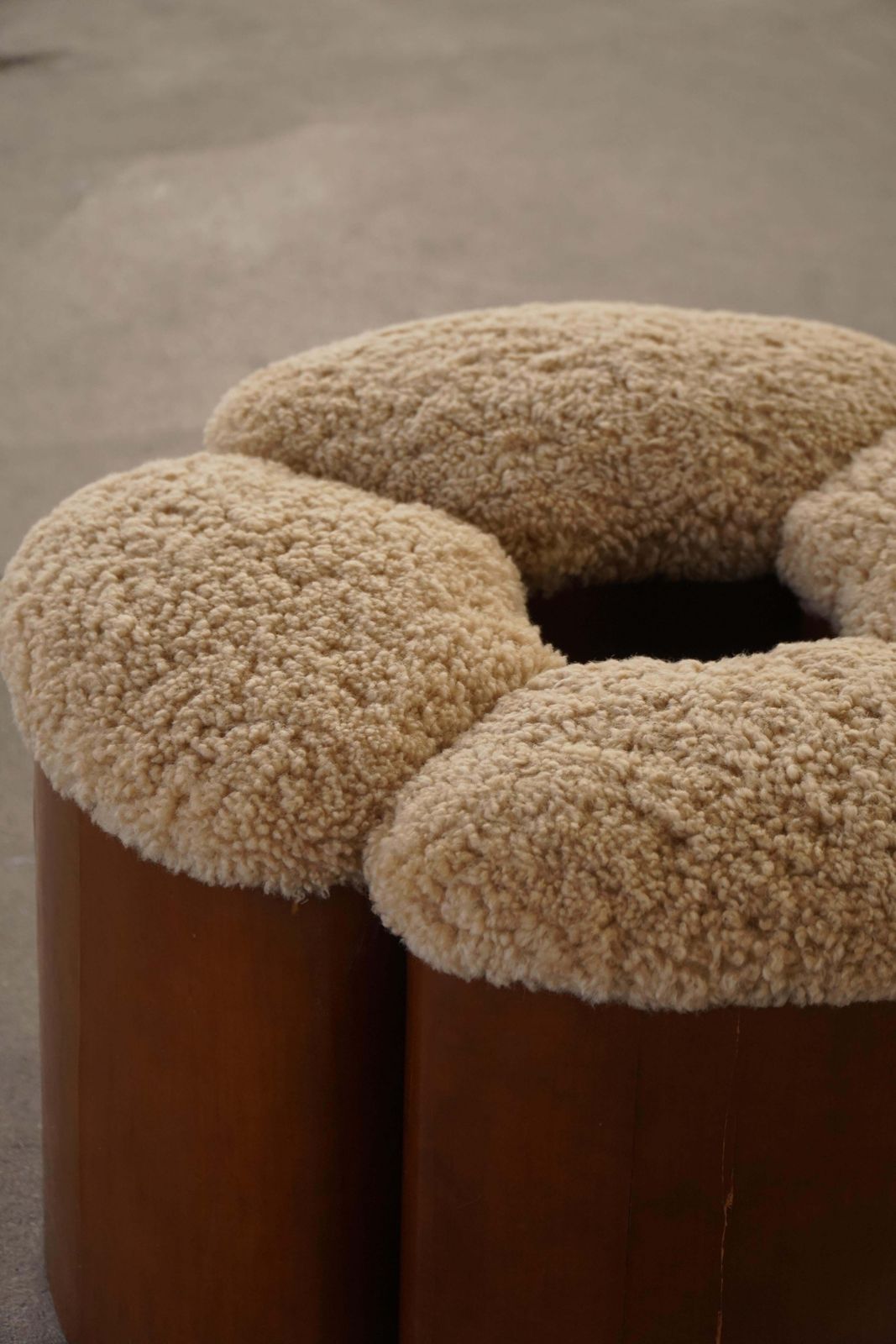 Set Of 4 Sculptural French Art Deco Stools In Wood & Lambswool, 1940s photo for sale