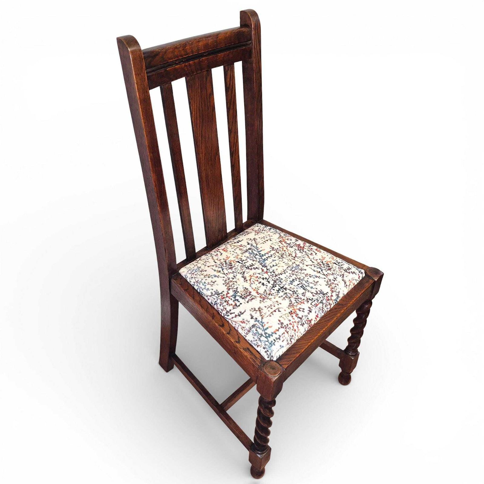 photo for sale Set Of 5 Oak Barley Twist Dining Chairs | Vintage Oak Chairs | Upholstered Seats
