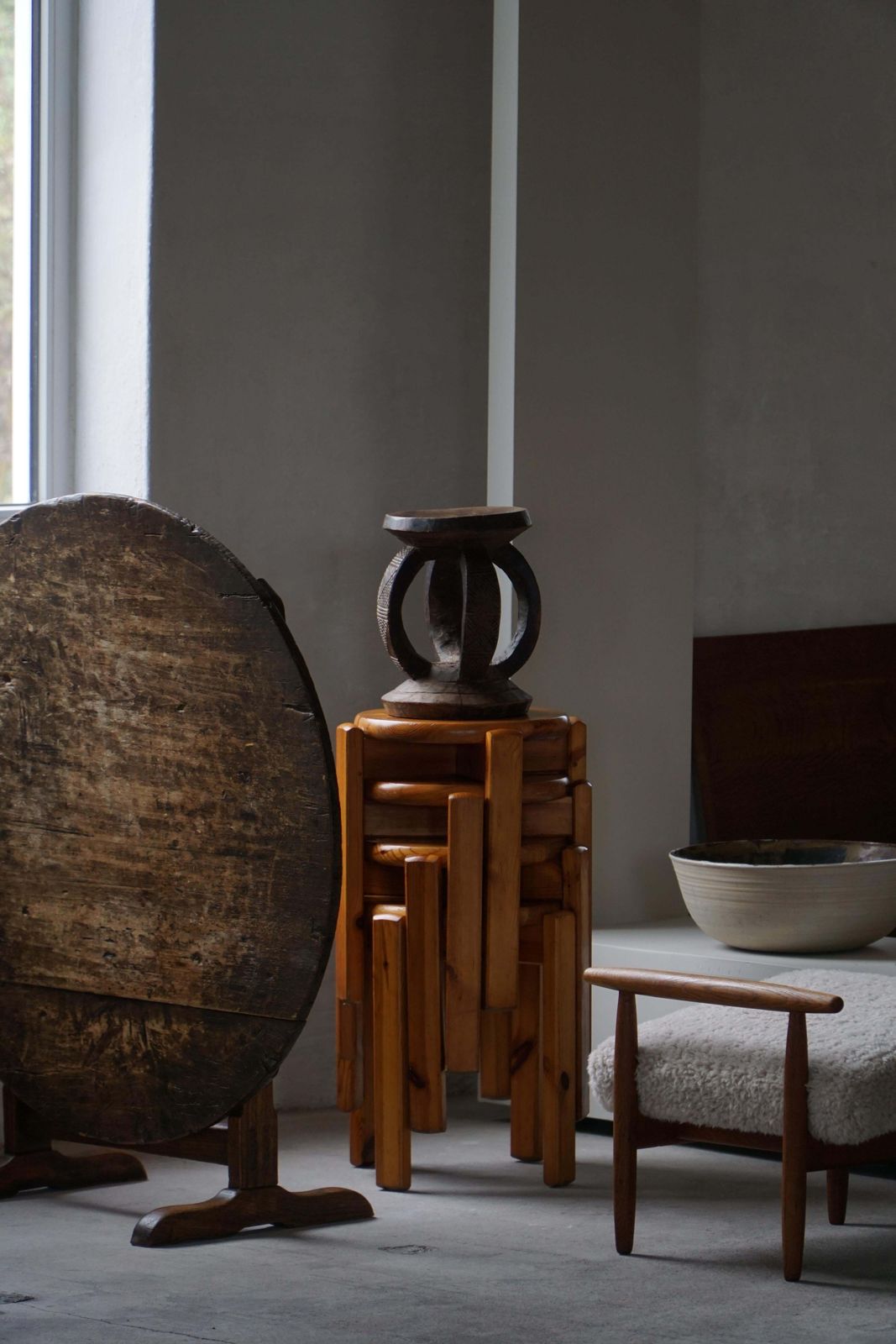 Antique Mid 20th Century African Dogon Hand Carved Wood Stool, Wabi Sabi Style photo 507.0