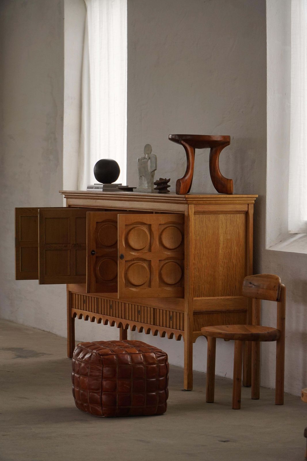 Mid 20th Century, Cube Pouf / Ottoman In Patinated Brown Leather, 1960s photo furniture