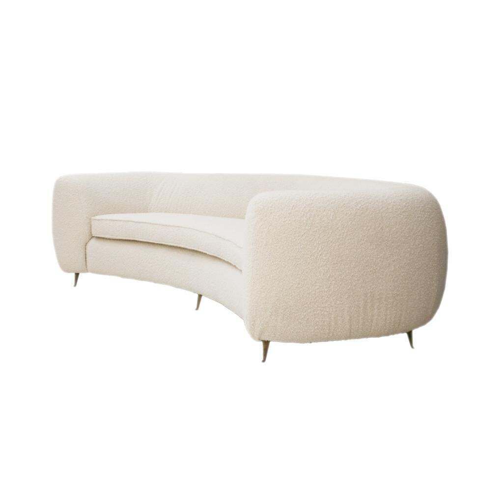 Curved Four Seat Italian Sofas With Brass Legs And Ivory Bouclé, Set Of Two photo furniture