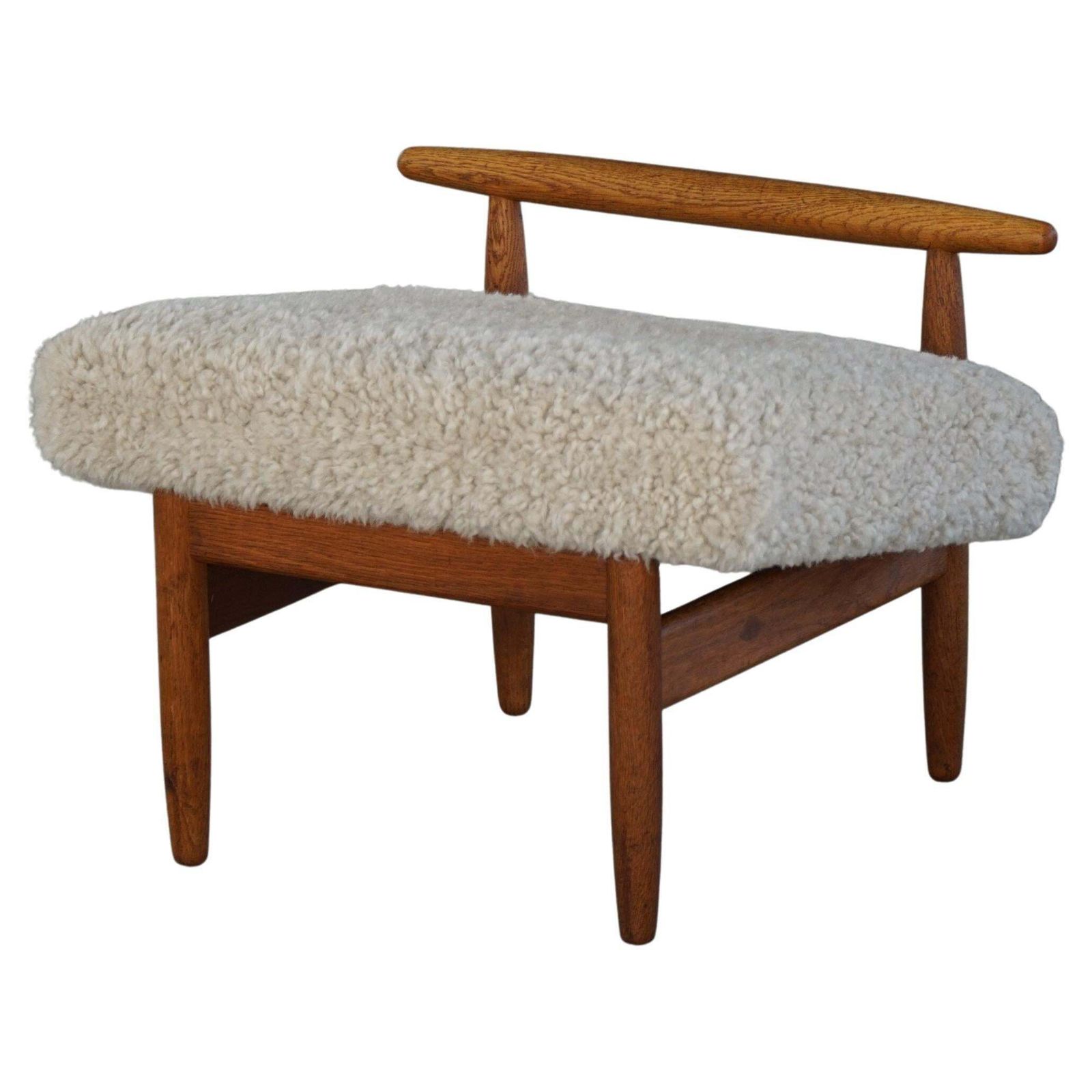 Eivind A. Johansen, Oak Footstool With Light Lambswool Upholstery For Fdb Møbler