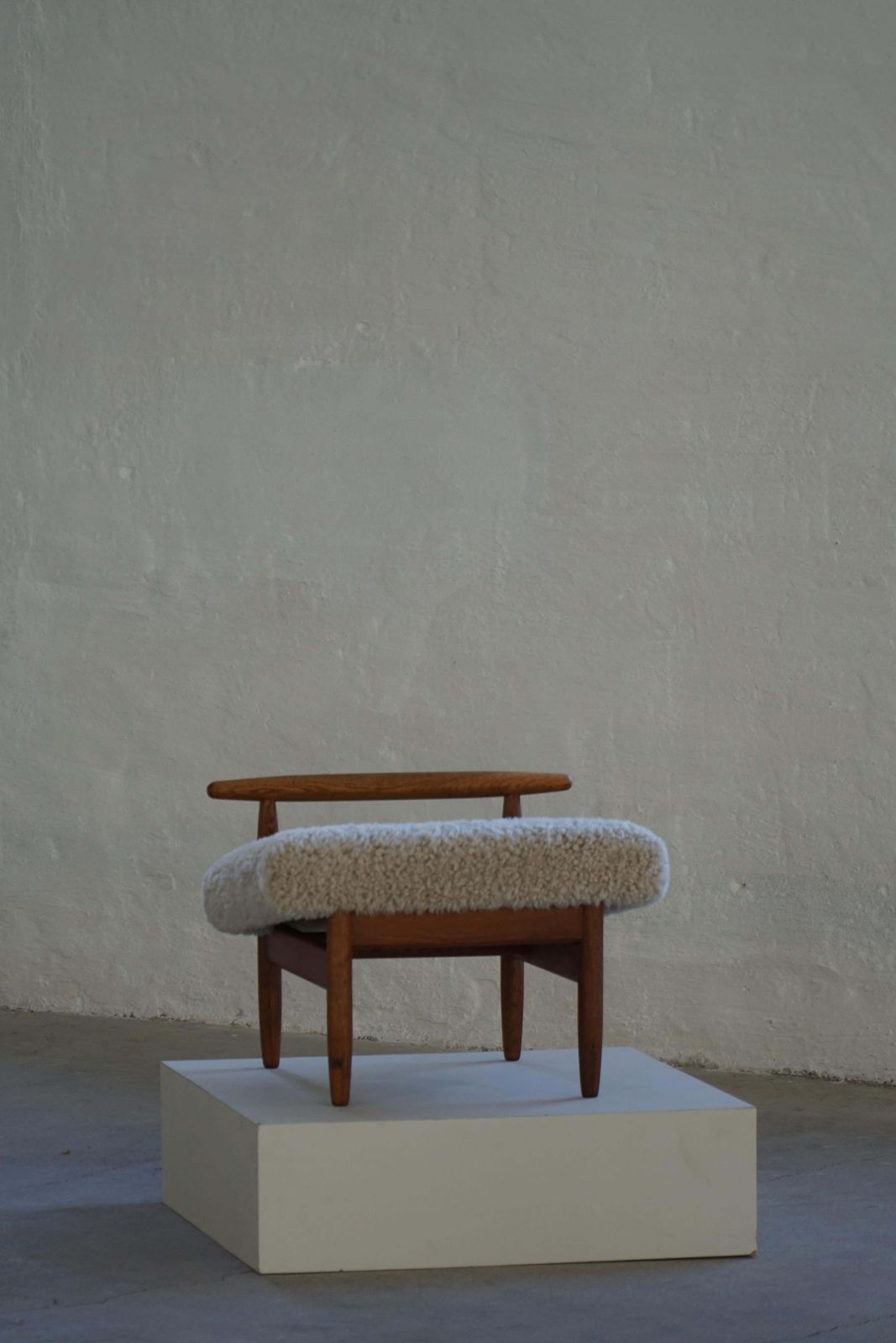 Eivind A. Johansen, Oak Footstool With Light Lambswool Upholstery For Fdb Møbler photo Furniture