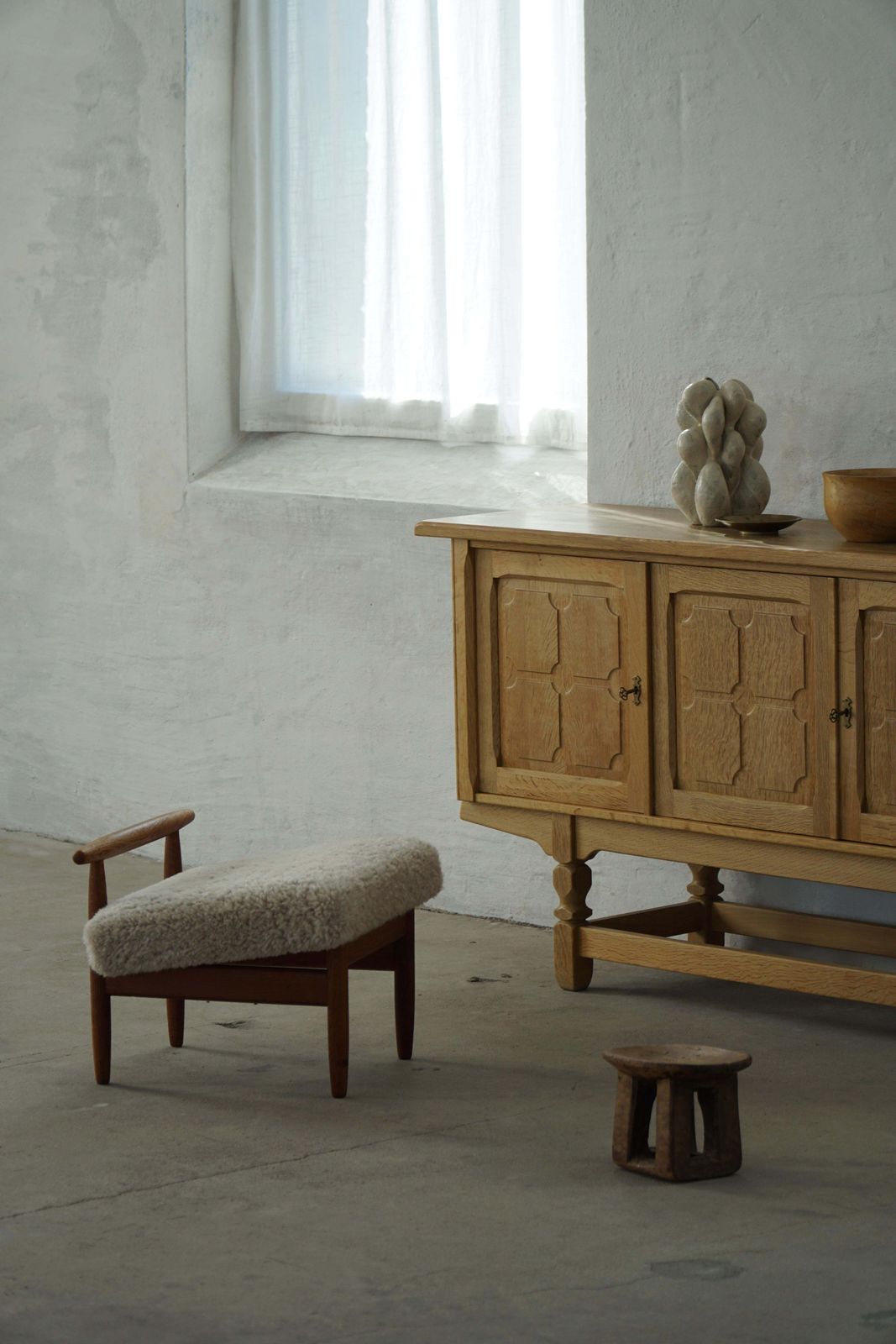 Eivind A. Johansen, Oak Footstool With Light Lambswool Upholstery For Fdb Møbler photo 1104.0