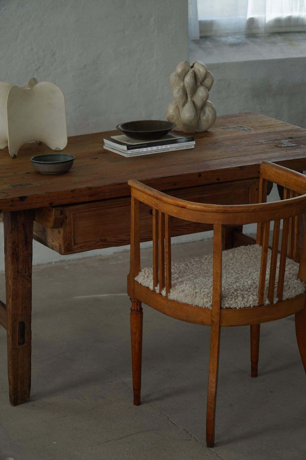 Danish Art Nouveau Armchair In Oak With Lambswool Upholstered Seat, Early 1900s photo vinterior