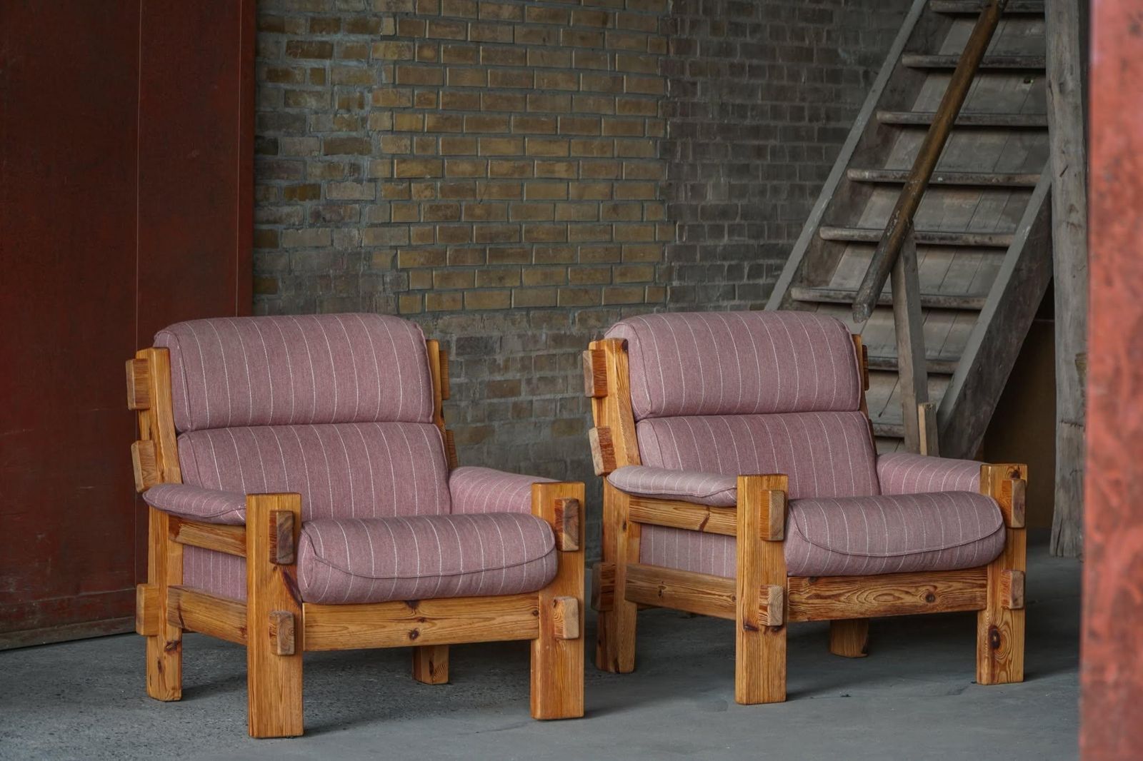 Danish Modern, A Pair Of Lounge Chairs In Pine & Wool By Christian IV, 1970s photo furniture