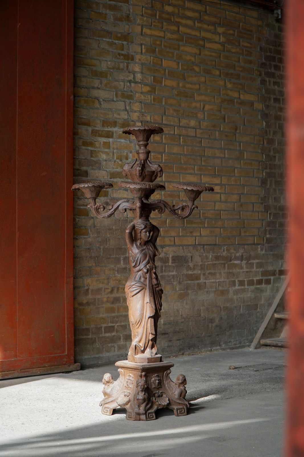 19th Century, Cast Iron Outdoor Candelabra Sculpture, Five Holders, France photo Home Decor