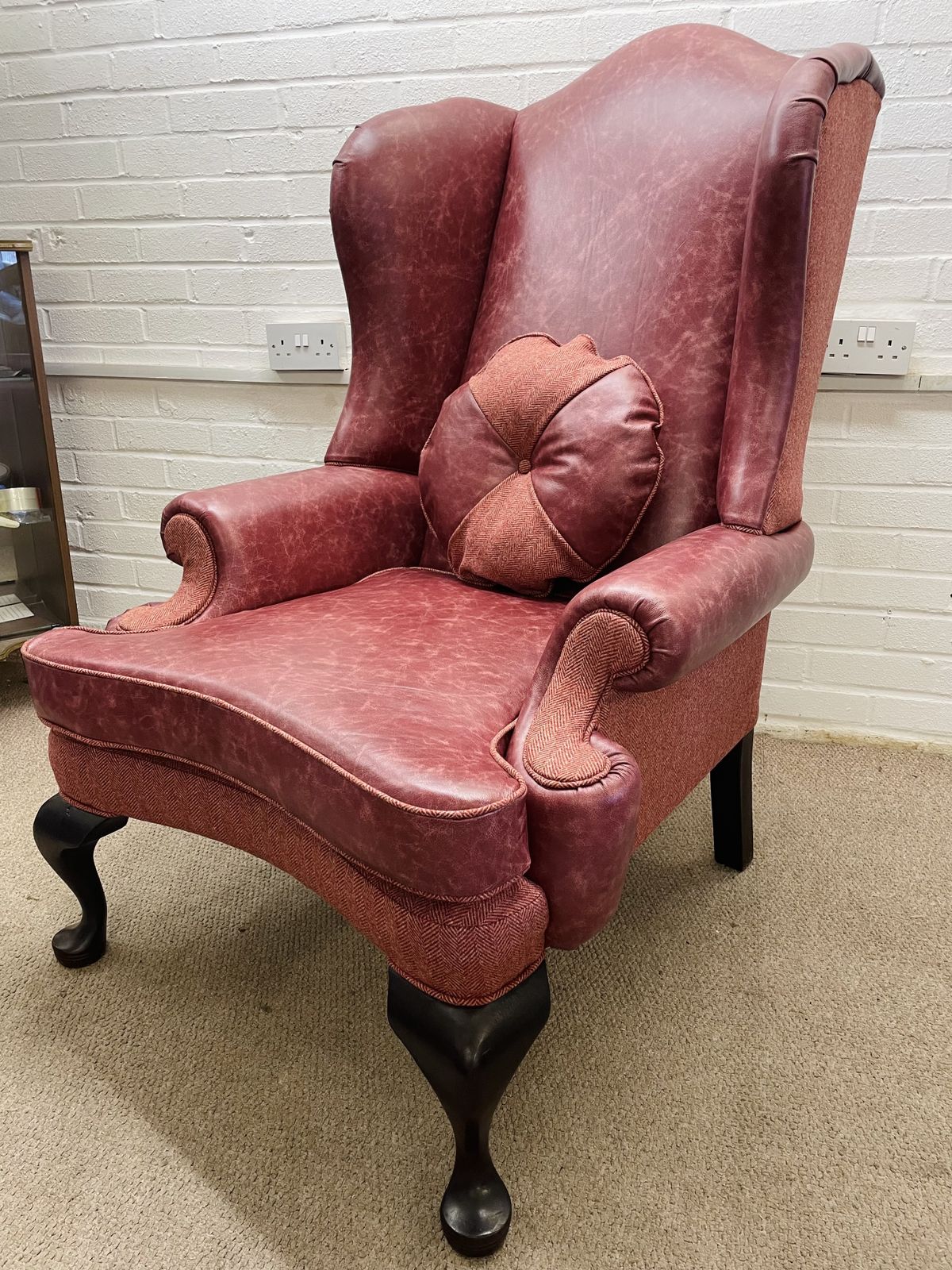 Vintage Duresta Wingback Chair Newly Reupholstered In Genuine Italian Leather And Abraham Moon Fabric photo buy
