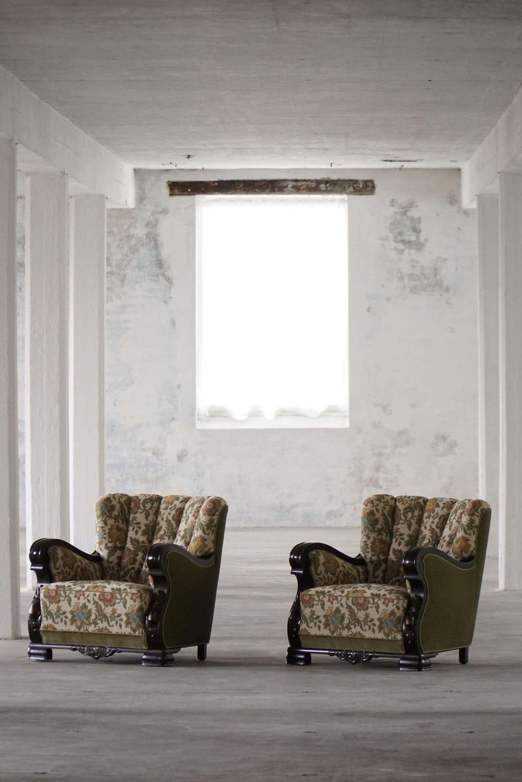 Pair Of Danish Art Nouveau Easy Chairs In Floral Embroidered Velour, 1920s photo 3582.0