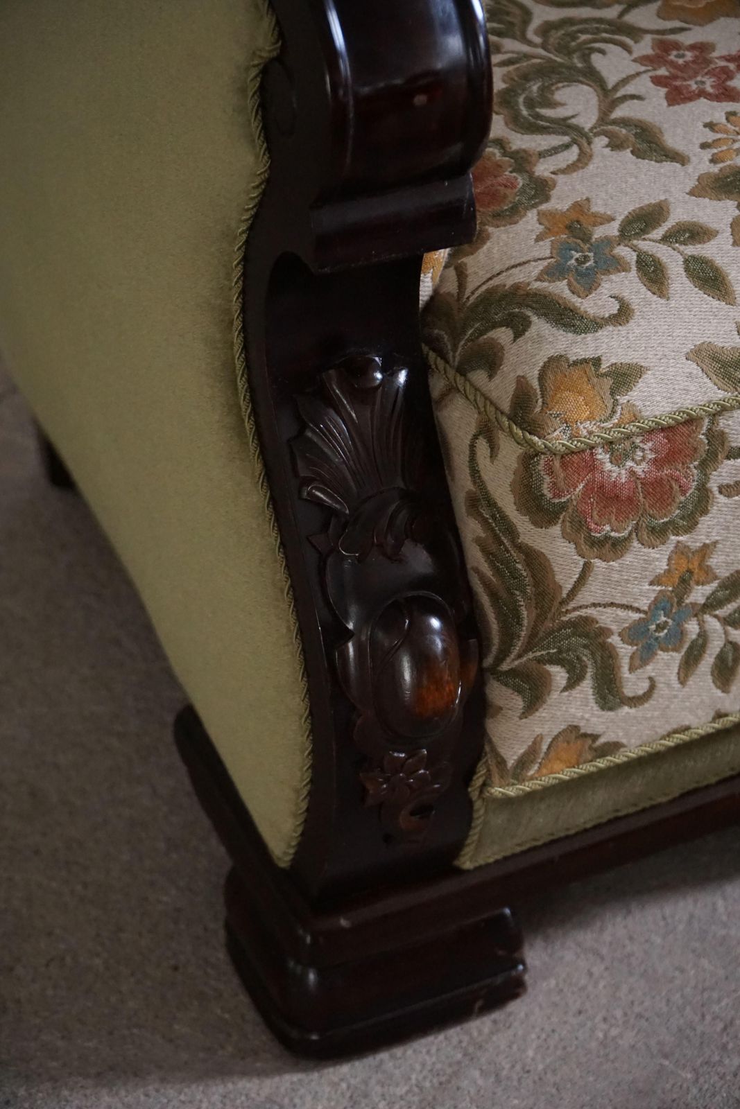 Pair Of Danish Art Nouveau Easy Chairs In Floral Embroidered Velour, 1920s photo buy