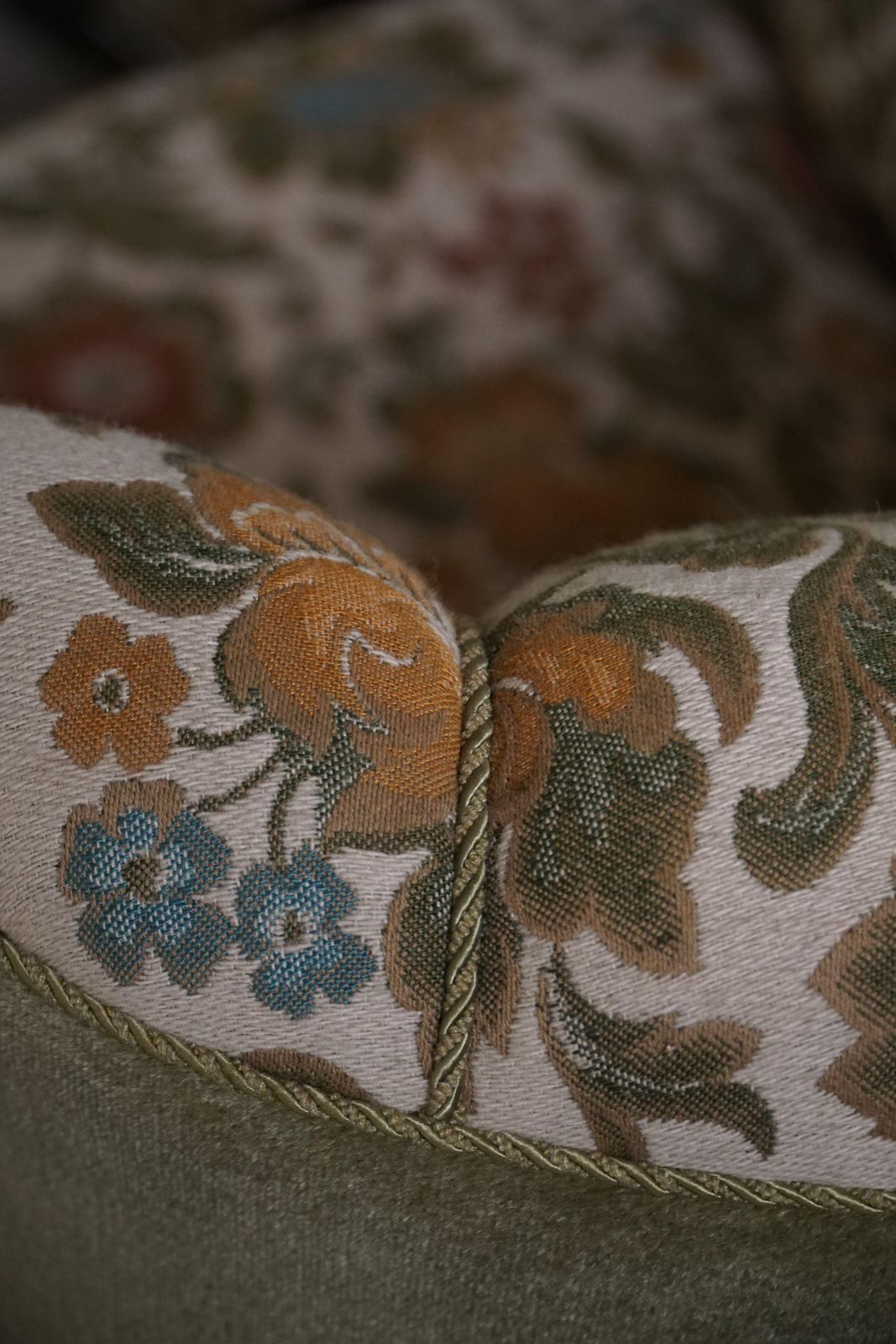 photo for sale Pair Of Danish Art Nouveau Easy Chairs In Floral Embroidered Velour, 1920s