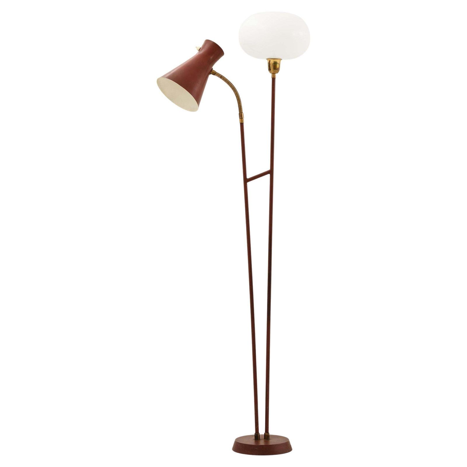 Rare Floor Lamp With Red Lacquered Metal Frame, 1950s
