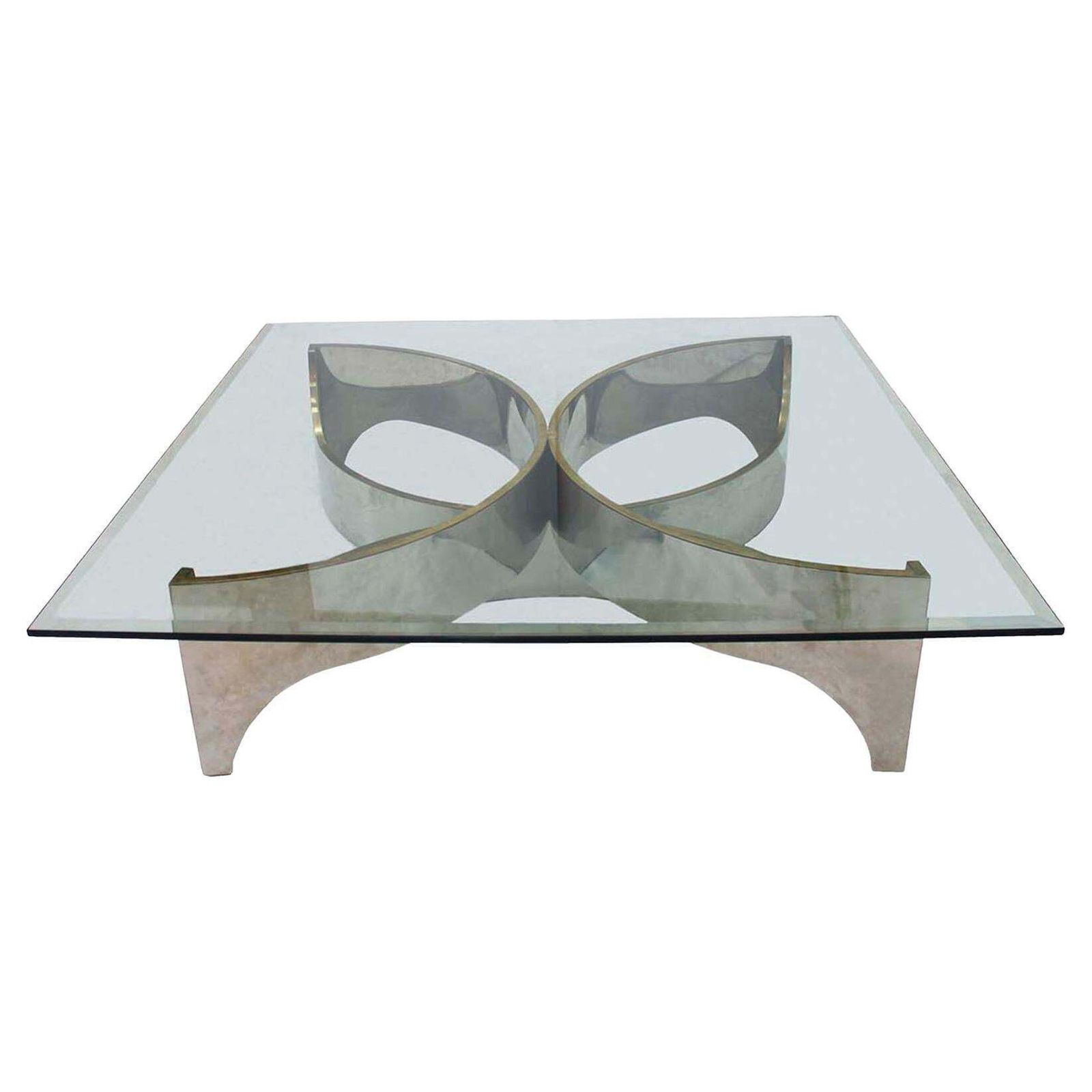 Mid Century Modern Square Center Table, Chrome Metal And Glass Top