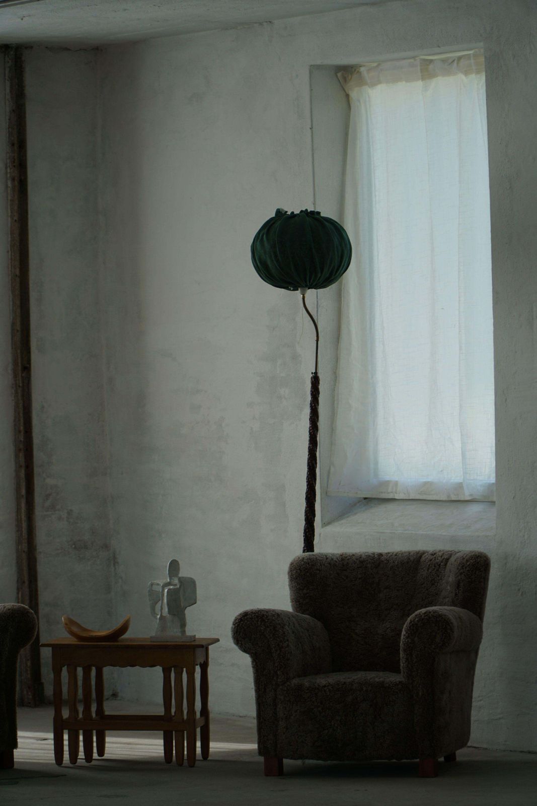 photo furniture Swedish Mid Century Modern Organic Floor Lamp In Burned Wood, Wabi Sabi, 1950s