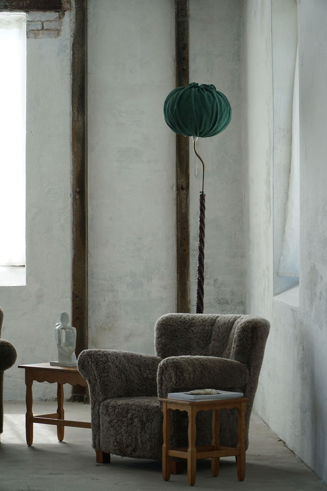 Lighting Swedish Mid Century Modern Organic Floor Lamp In Burned Wood, Wabi Sabi, 1950s photo
