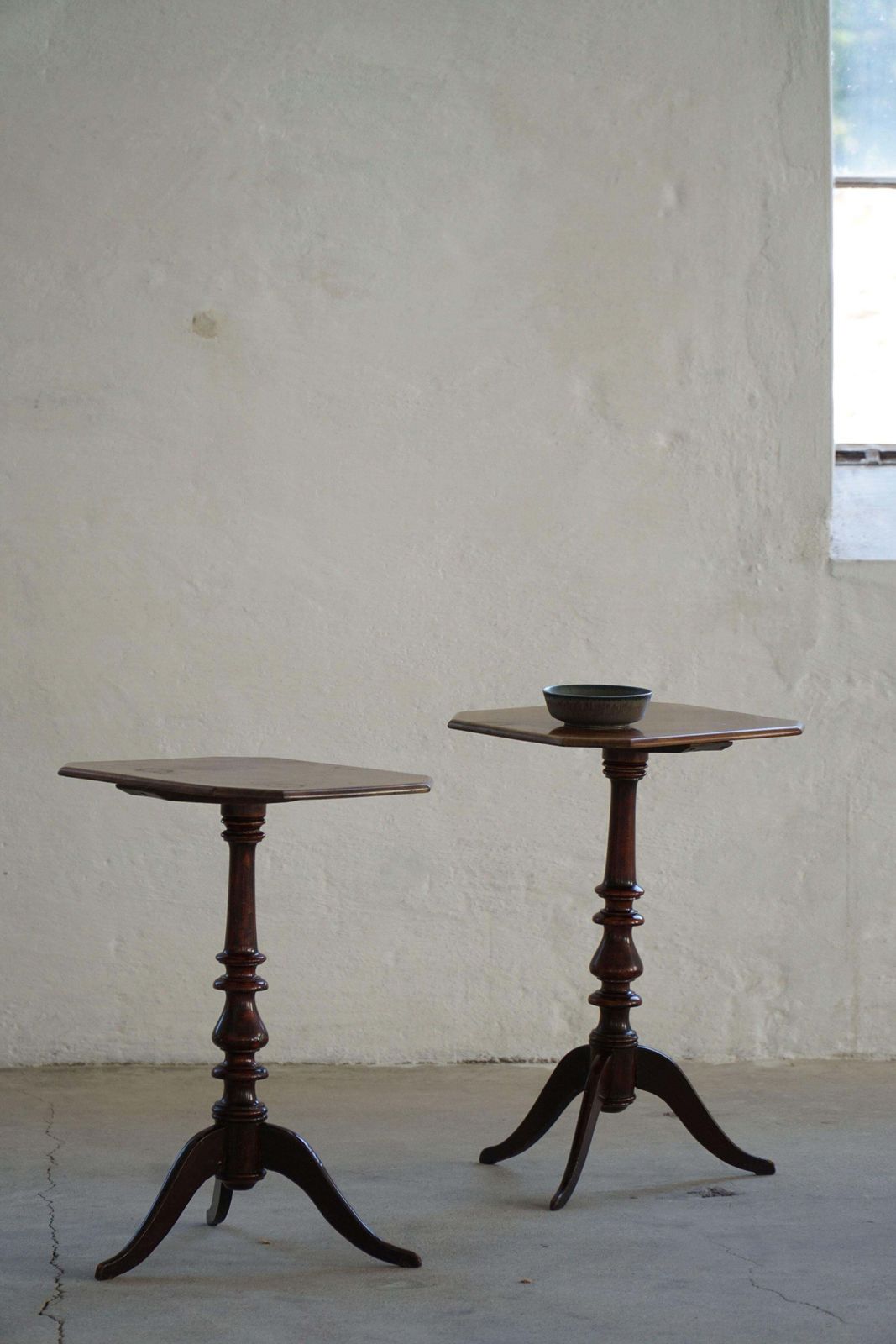 photo for sale Pair Of English Side Tables / Pedestals, Nutwood, Mid Century, 1940s