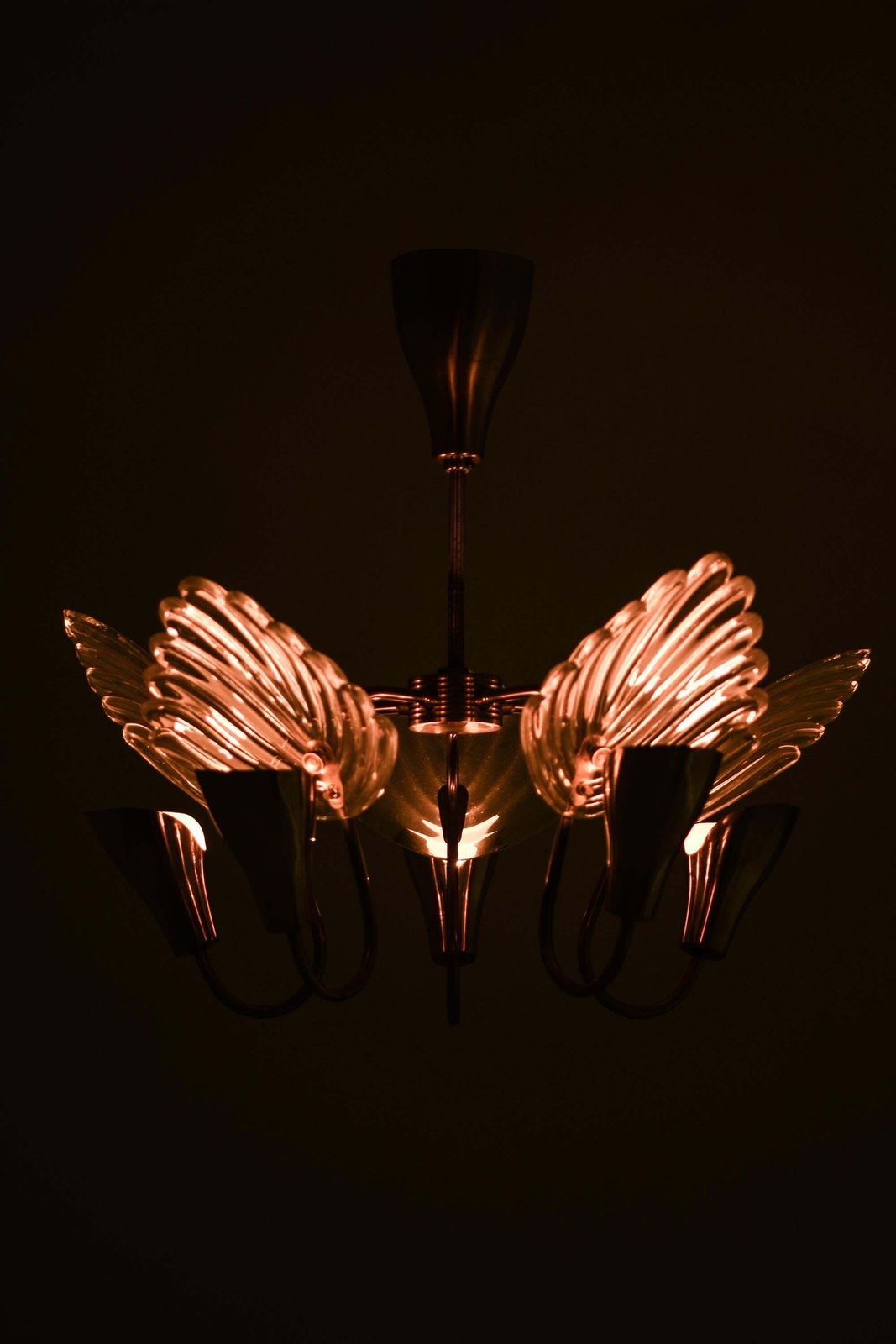 Ceiling Lamp With Five Gracefully Curved Brass Arms By Carl Fagerlund, 1950s photo buy