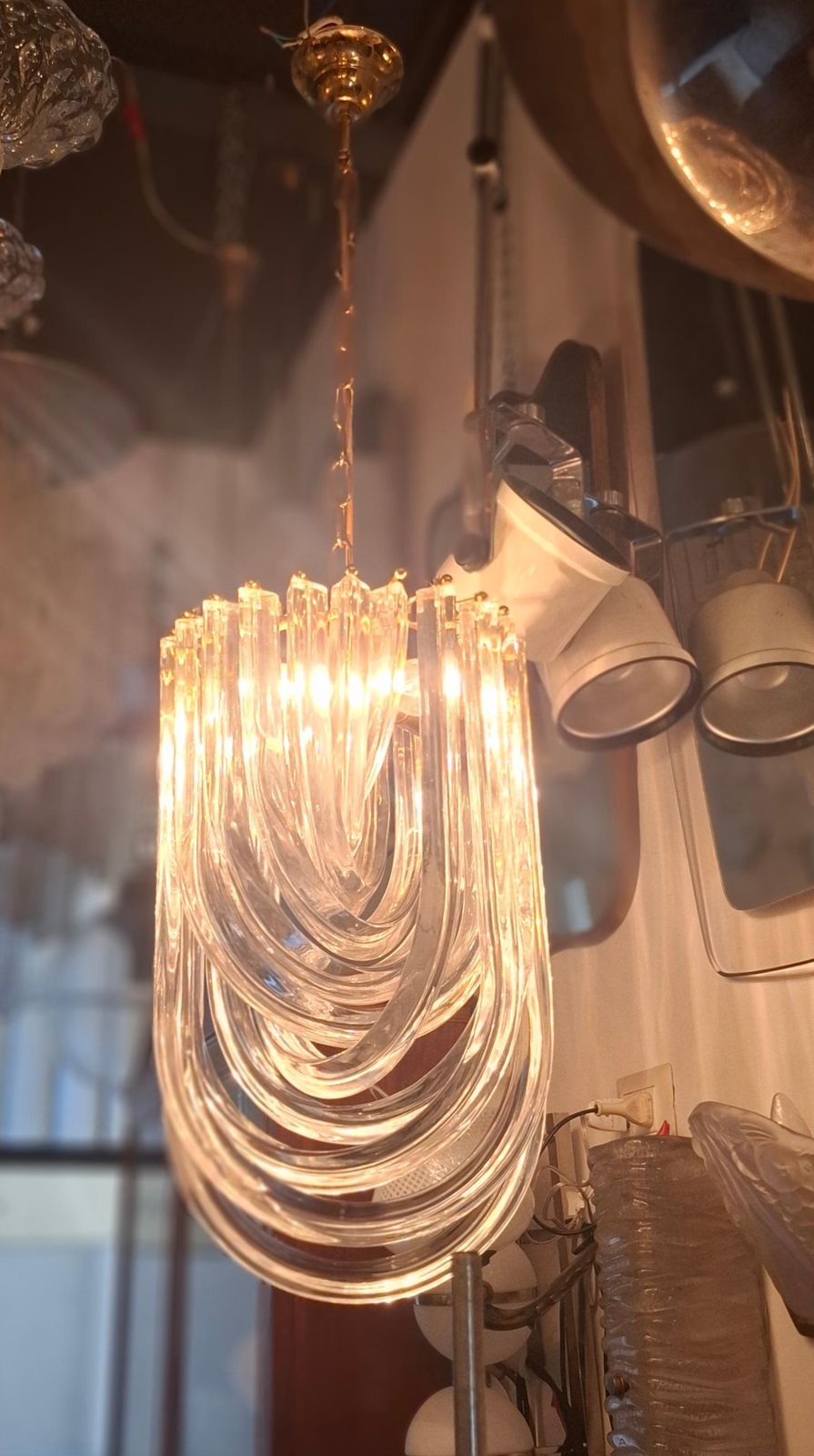 Venini Chandelier Murano Glass Brass 1970 Italy photo for sale