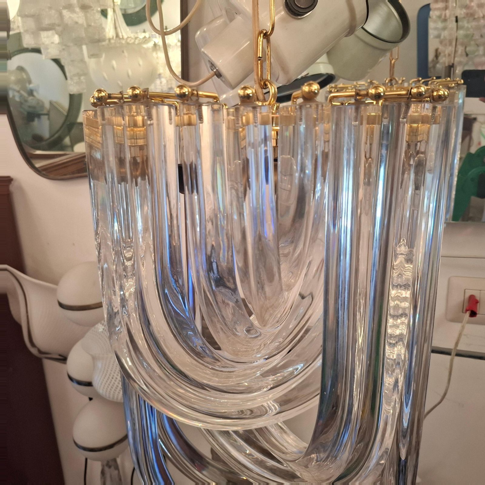 2743.0 Venini Chandelier Murano Glass Brass 1970 Italy photo