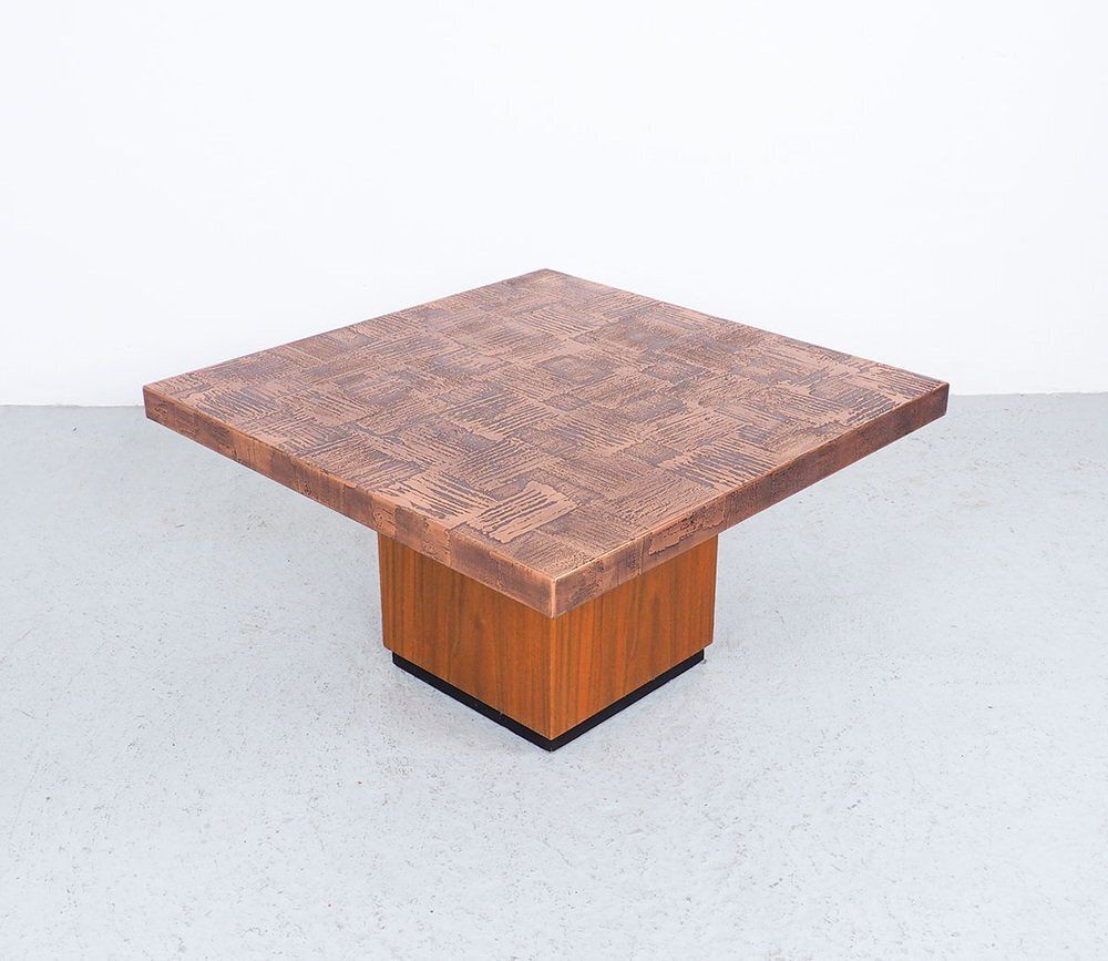 Coffee Table In Copper And Teak By Heinz Lilienthal, 1970s