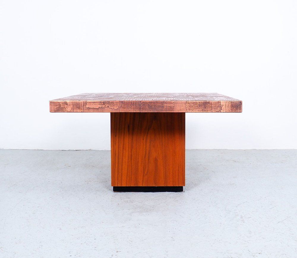 Coffee Table In Copper And Teak By Heinz Lilienthal, 1970s photo Furniture