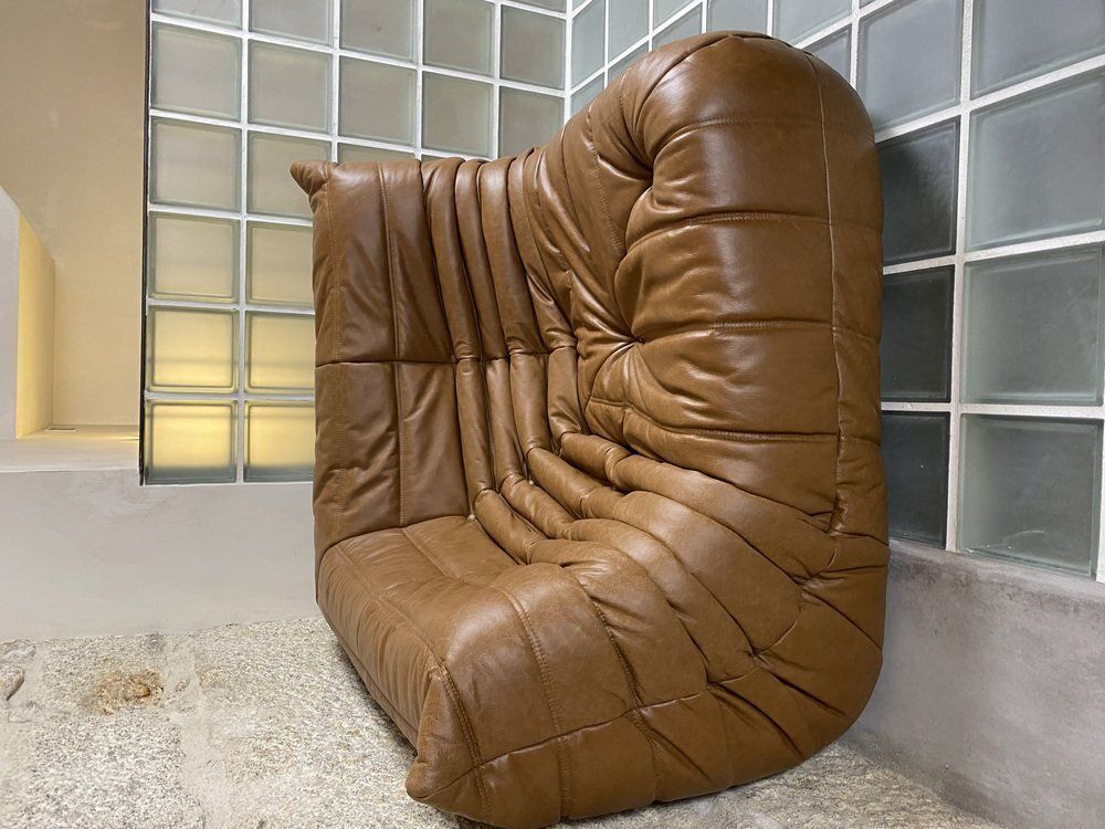 photo for sale Brown Leather Togo Sofa Set By Michel Ducaroy For Ligne Roset, Set Of 5