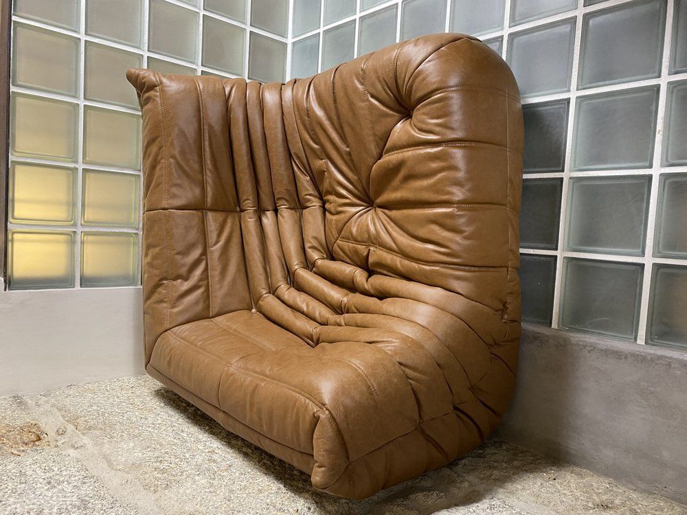 Furniture Brown Leather Togo Sofa Set By Michel Ducaroy For Ligne Roset, Set Of 5 photo