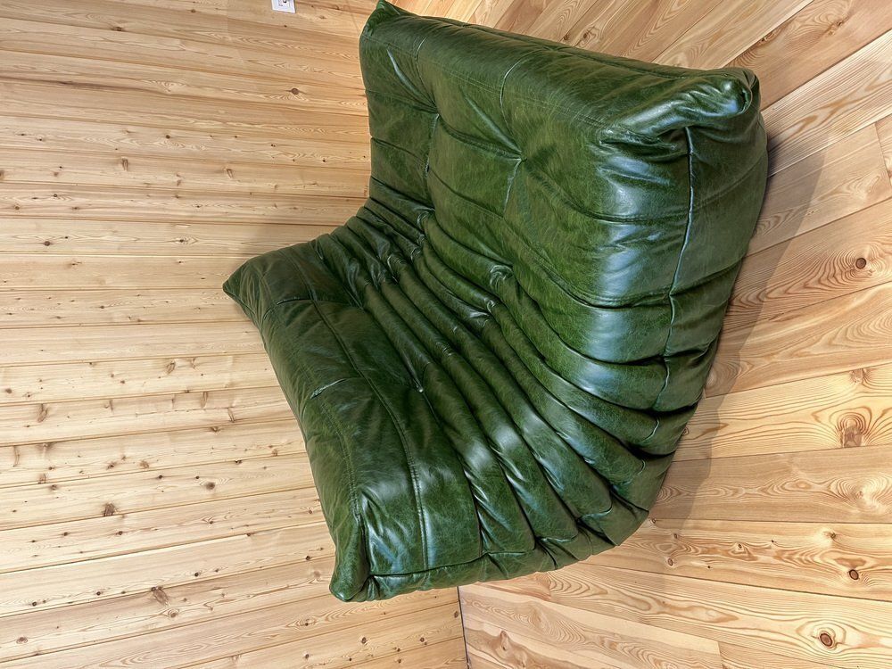 Green Dubai Leather Togo 2 Seater Sofa By Michel Ducaroy For Ligne Roset photo furniture