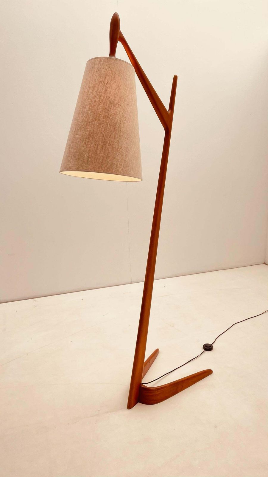 photo for sale Teak Wood Floorlamp With Boomerang Shape Foot