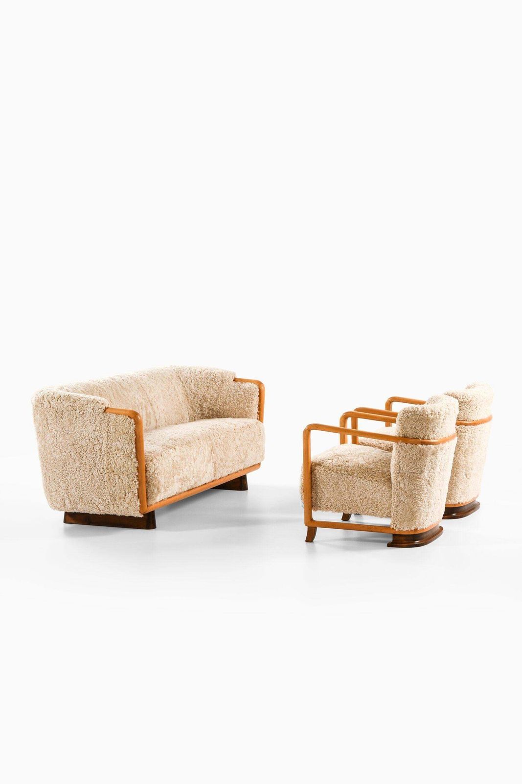 Pair Of Scandinavian Art Deco Easy Chairs In Birch And Sheepskin, 1930s photo furniture